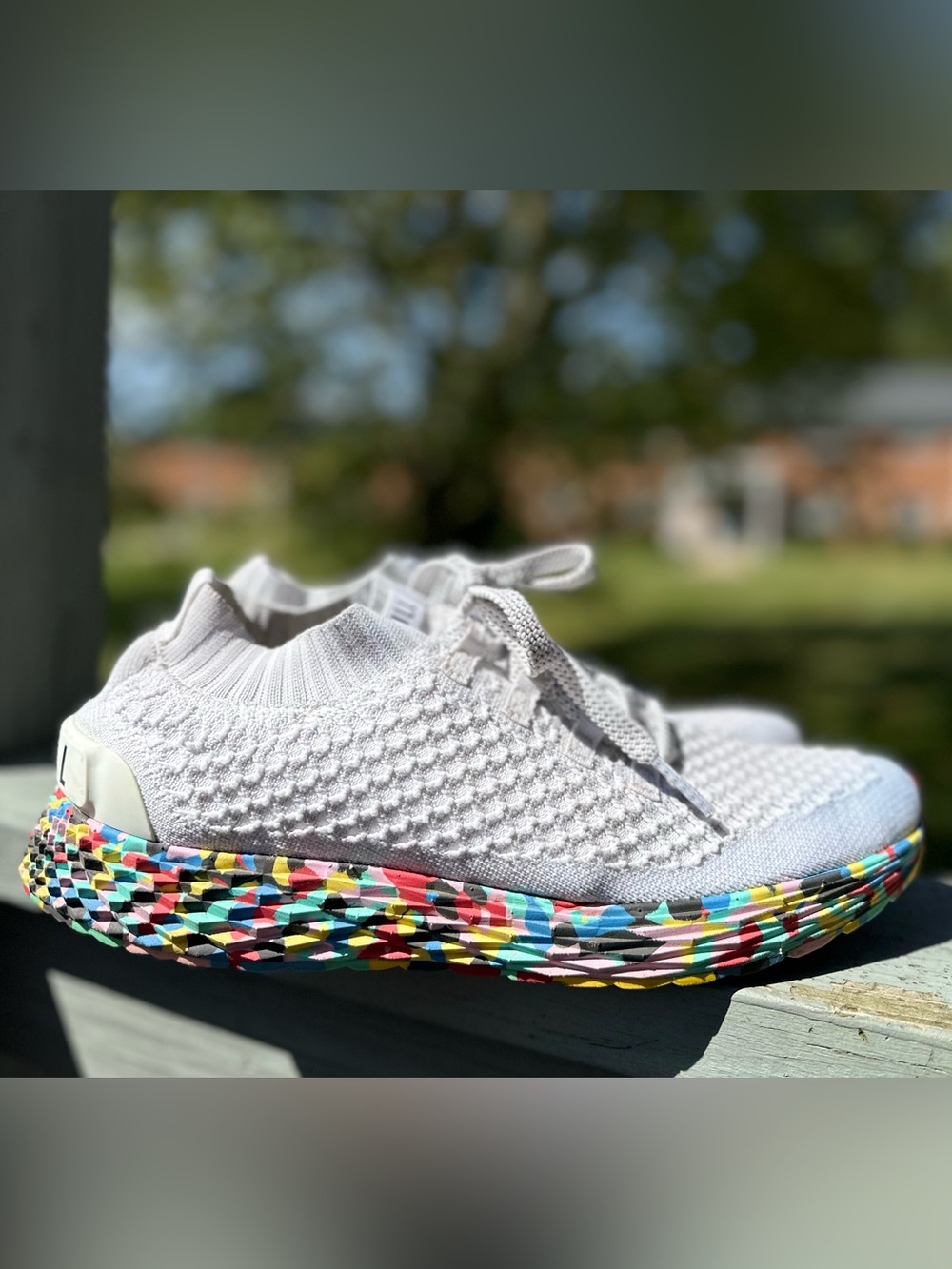 NOBULL Men’s 10.5 Trainer Sneaker Diamond Knit Runner Sock Fit White Wild Multi